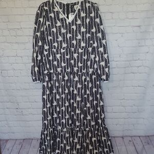 Dazy Size XL Black Patterned Maxi Dress NEW Lace Trim Tiered Prairie